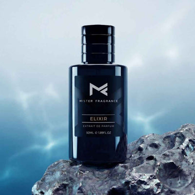 Elixir extrait de parfum bottle, black glass with ridged dark cap